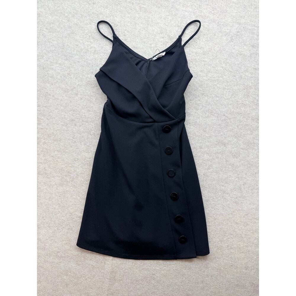 Jance Nois Black Wrap Mini Dress XS Button Front Spaghetti Strap